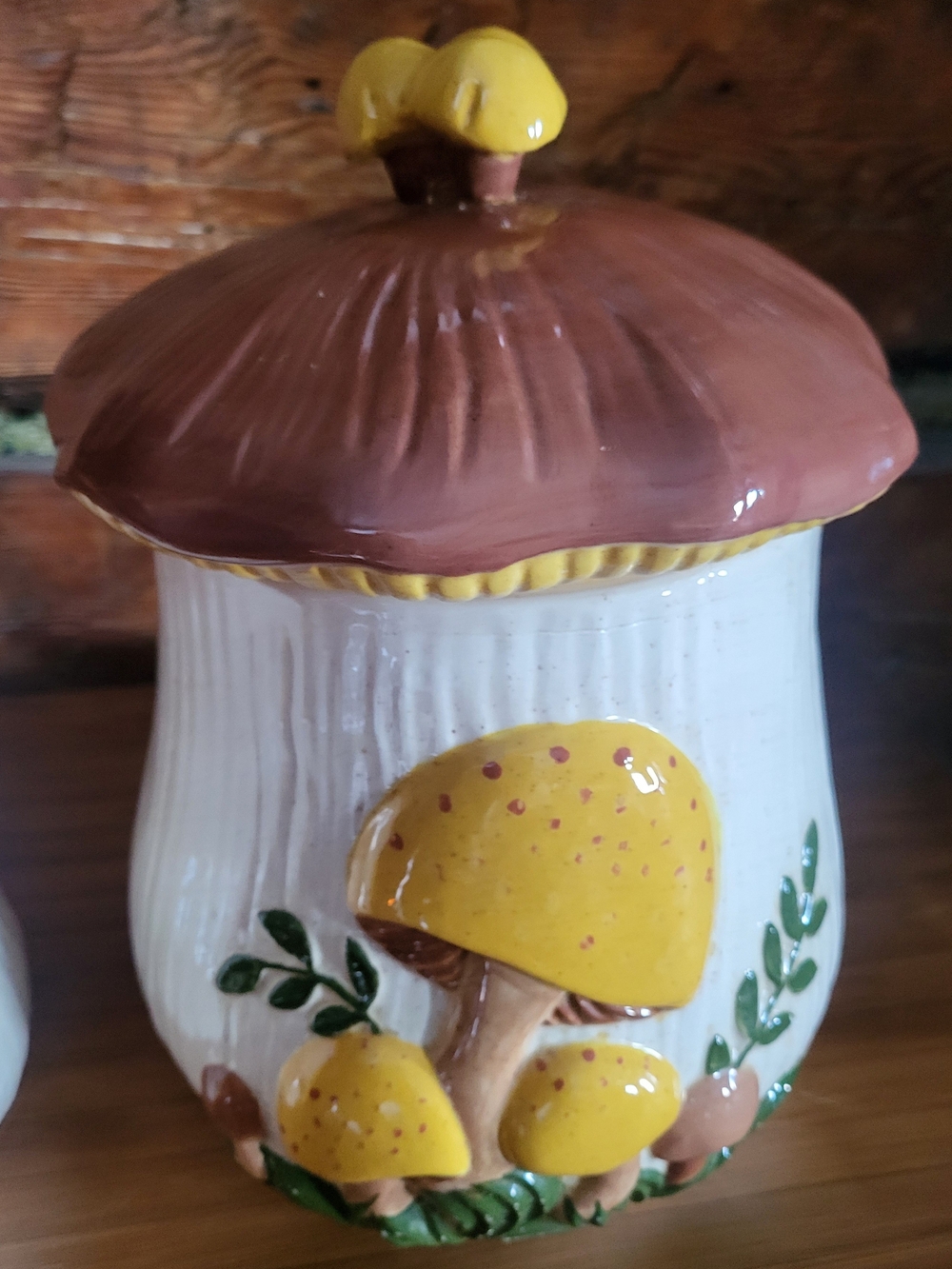 Hand-Painted Yellow Mushroom Ceramic Jar by